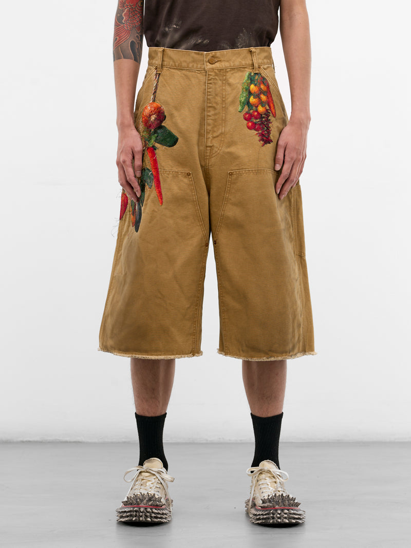 Beige Fruit Embroidery Carpenter's Shorts (19PT350-BEIGE)