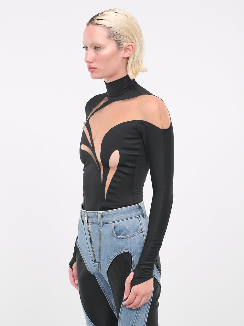 Swirly Bodysuit (1B00219842-BLACK-NUDE01)