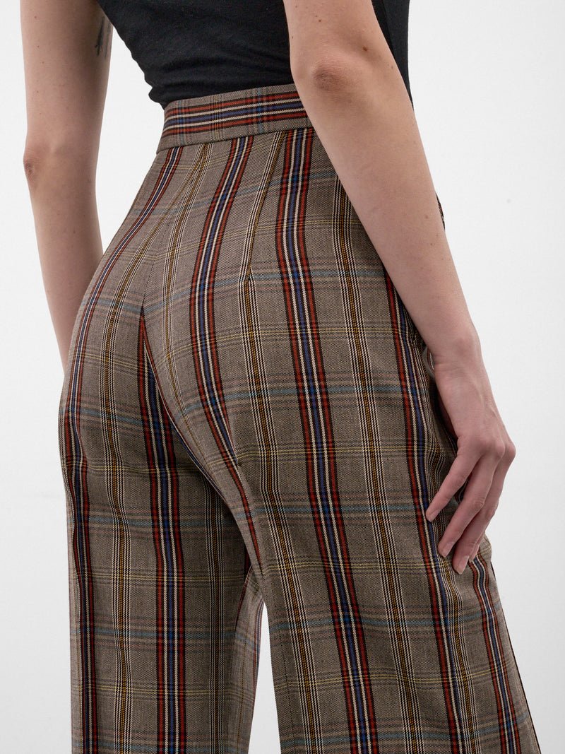 Tan Plaid Wide Flared Trousers (1F01001A-W01JH-MULTI)