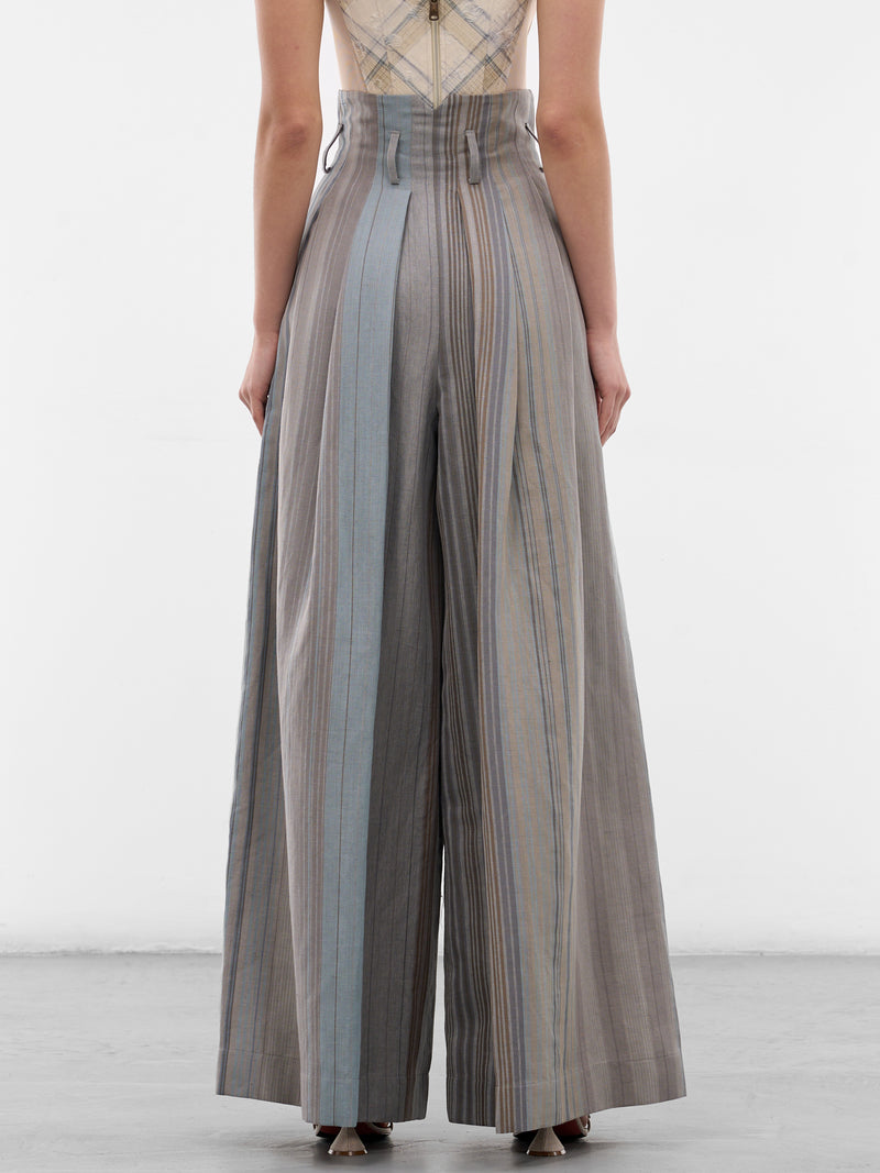 Gray Linen-Wool Bag Trousers (1F01001F-W01EO-SAGE-CAMEL)