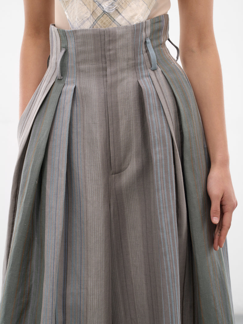 Gray Linen-Wool Bag Trousers (1F01001F-W01EO-SAGE-CAMEL)