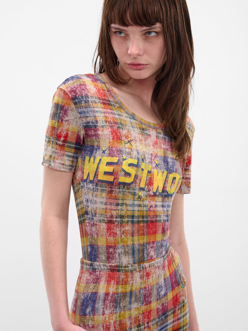 Red Distressed Tartan Peru Tee (1G010012-J009Y-O320-TARTAN)