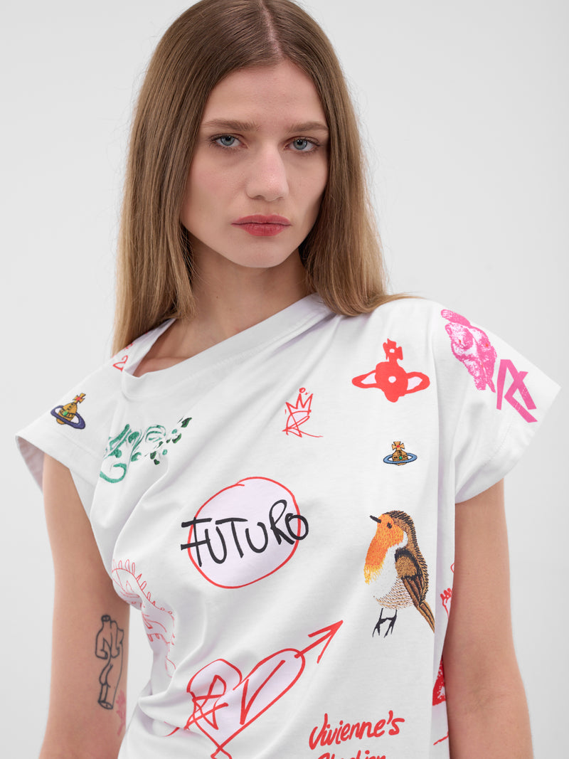 White Patches Graphic Asymmetric Tee (1G010014-J006F-A302-LOGOS)