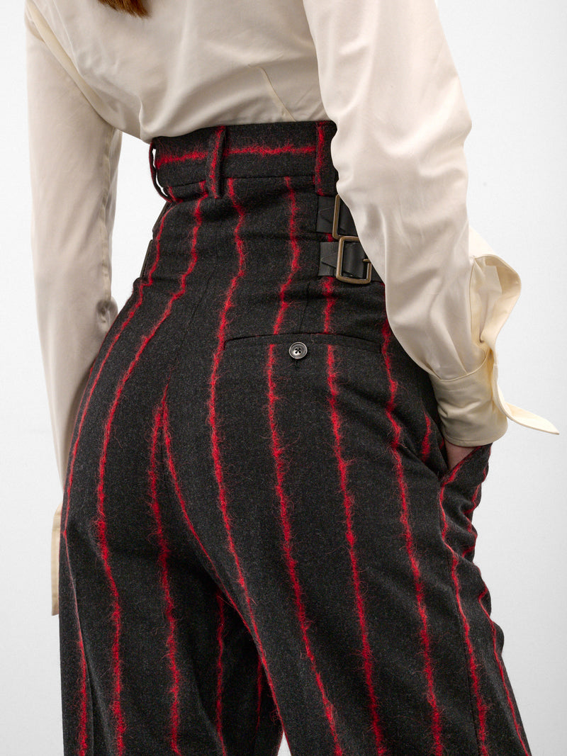 Striped High Waist Wide Trousers (1F01001M-W01NF-CHARCOAL-RED)