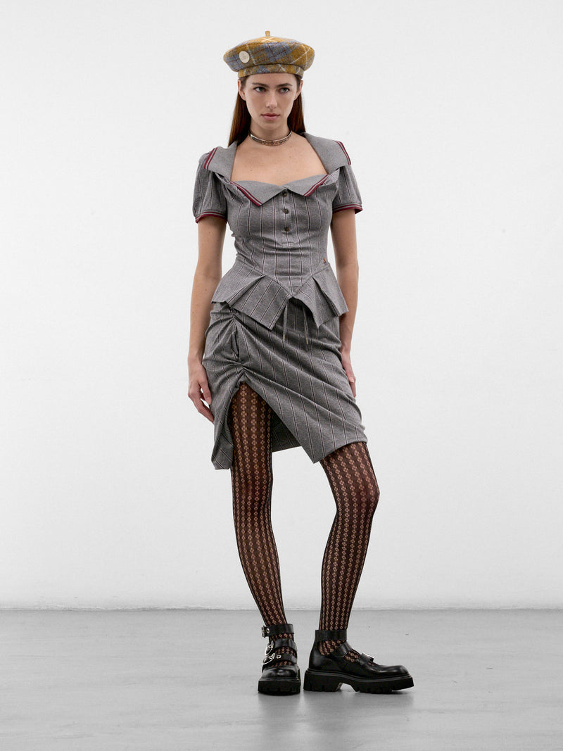 Gray Ruched Asymmetric Mini Skirt (1J01000M-J00BJ-MELANGE-TOBACCO)