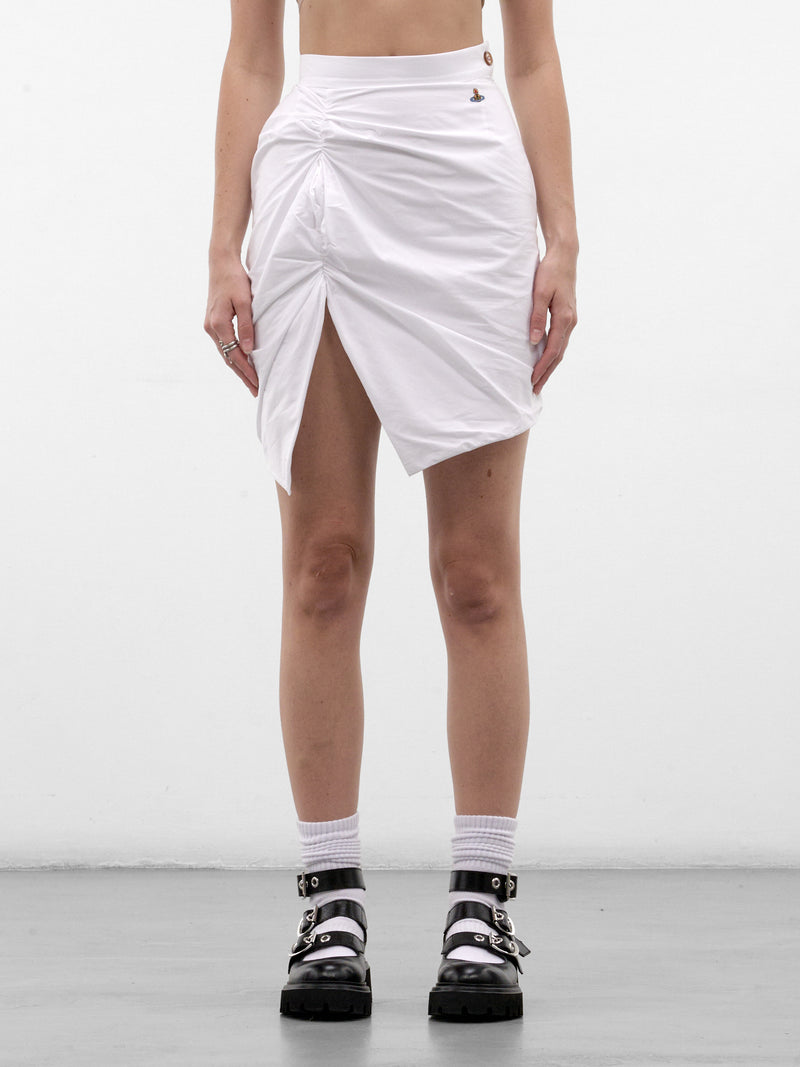 White Ruched Asymmetric Mini Skirt (1K010025-W009Q-WHITE_