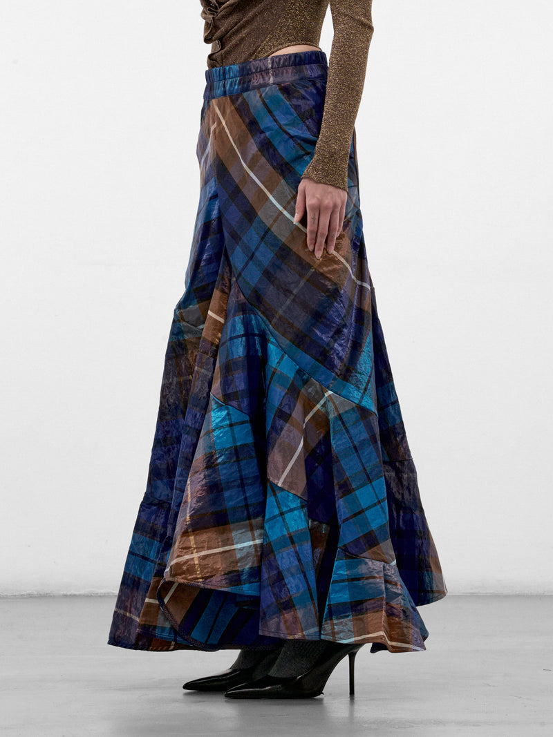 Blue Flared Plaid Maxi Skirt (1K01003E-W01JF-SHINY-BLUE-BROW)