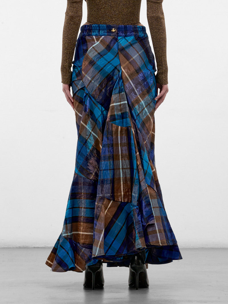 Blue Flared Plaid Maxi Skirt (1K01003E-W01JF-SHINY-BLUE-BROW)