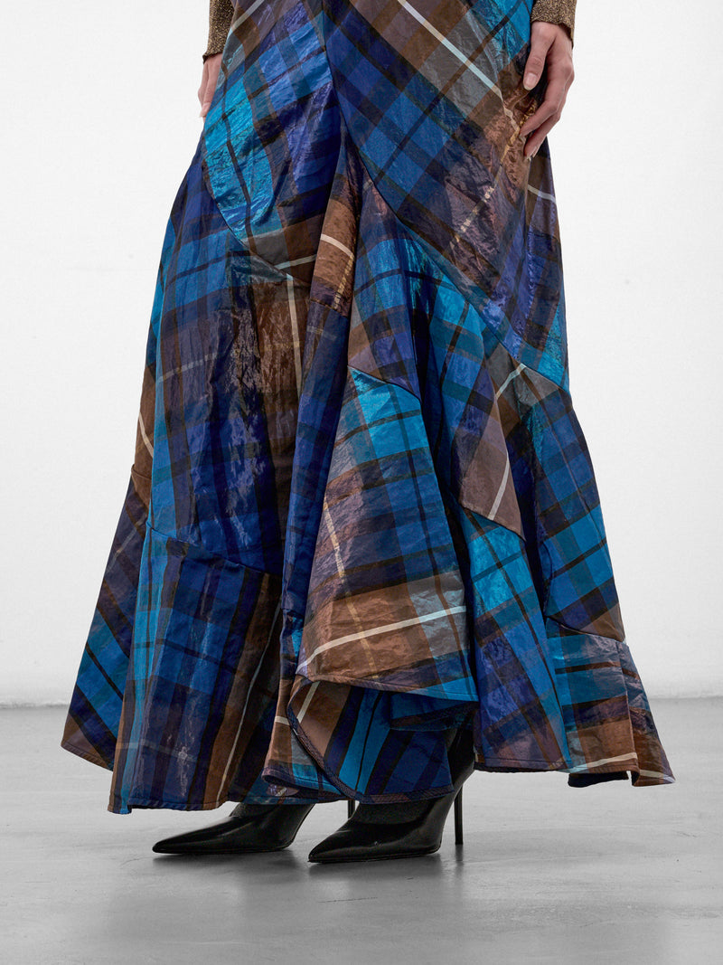 Blue Flared Plaid Maxi Skirt (1K01003E-W01JF-SHINY-BLUE-BROW)