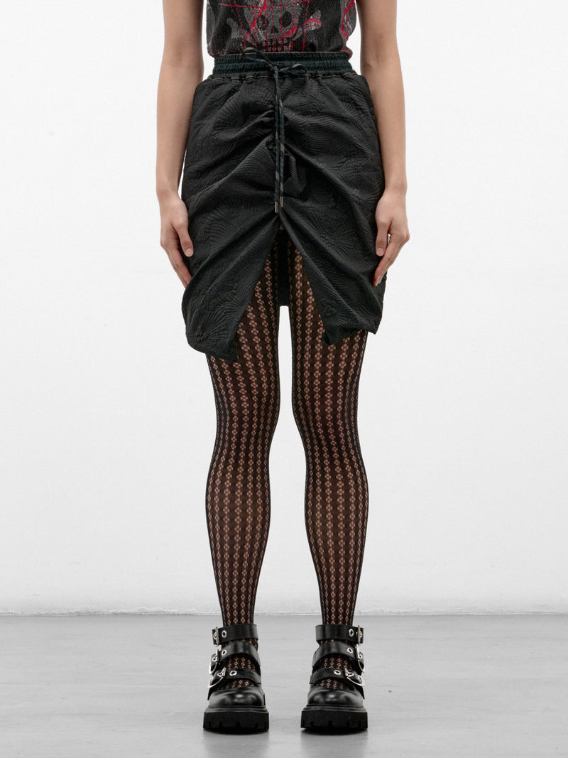 Black Ruched Asymmetric Mini Skirt (1K01003K-W01NR-BLACK)