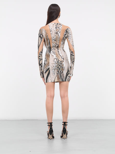 Cut-Out Snake-Print Dress (1R01386872-WARPED-SNAKE-ROCCIA)