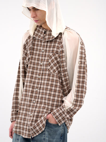 メーカー 一覧 Insert Hood Shirt (201SI012-F525-BROWN-BEIGE-CHEC) Tops