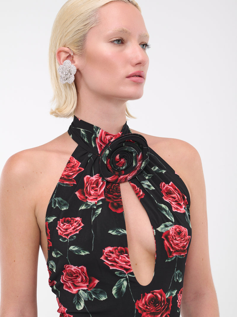 Keyhole Halter Bodysuit (203723-BLACK-PRINT)