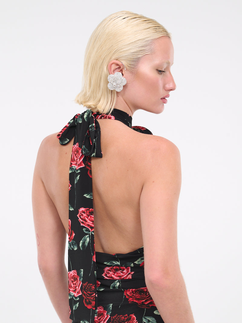 Keyhole Halter Bodysuit (203723-BLACK-PRINT)