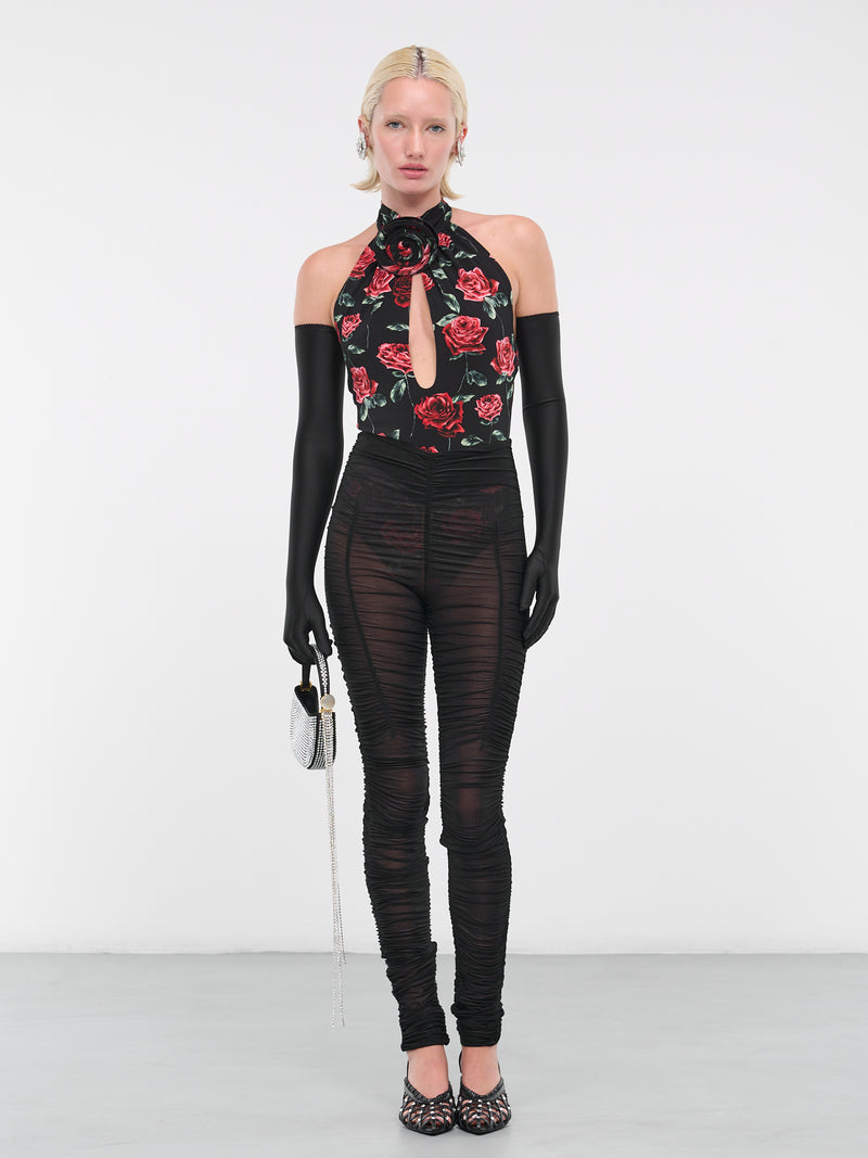 Keyhole Halter Bodysuit (203723-BLACK-PRINT)