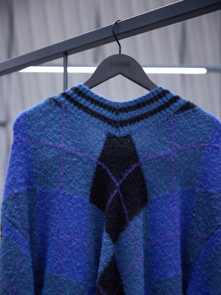 Blue Zip Insert Hood Pullover (206SW005-Y64-BLUE-GREY-ARGYLE)
