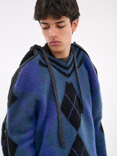 Zip Insert Hood Pullover (206SW005-Y64-BLUE-GREY-ARGYLE) Zip Insert Hood Pullover (206SW005-Y64-BLUE-GREY-ARGYLE)