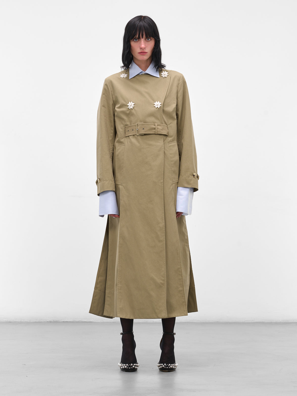 Beige Collarless Slit Trench Coat (2075B-1267-STONE-PEARL)