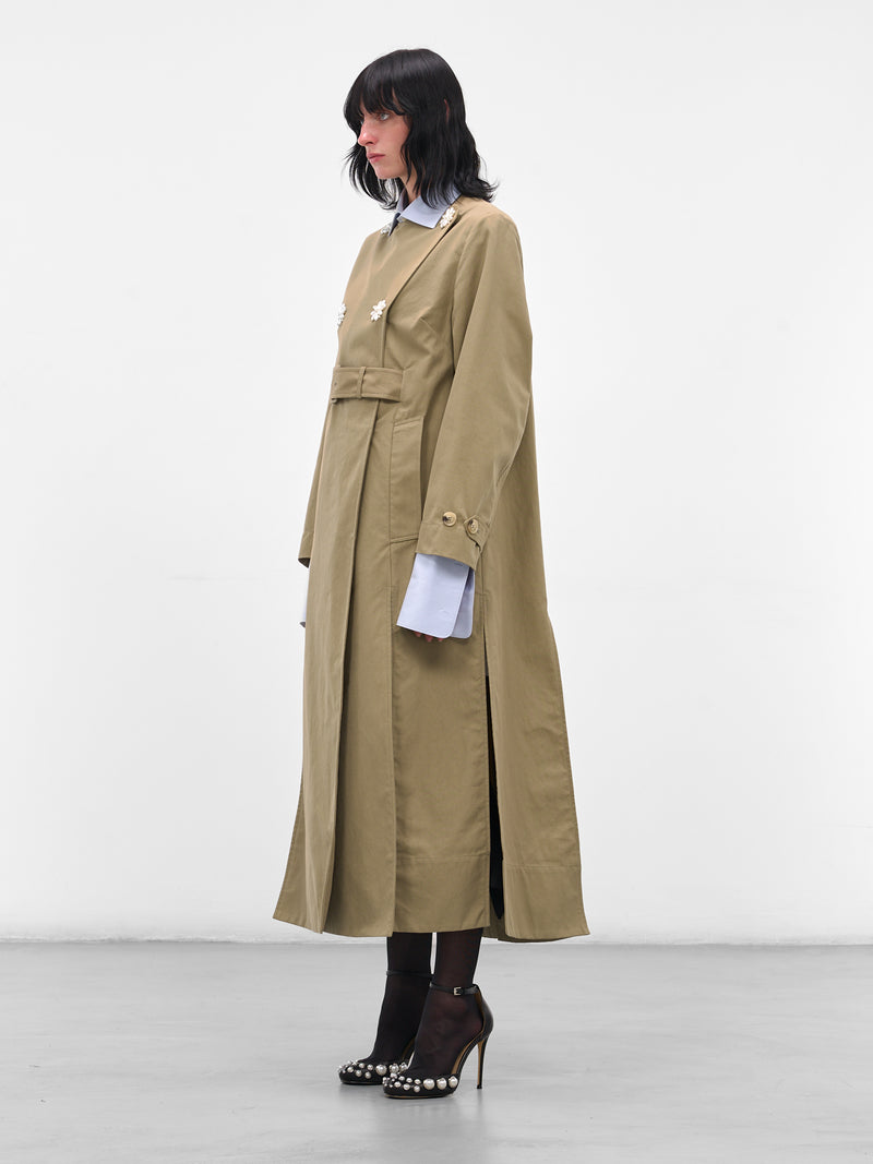 Beige Collarless Slit Trench Coat (2075B-1267-STONE-PEARL)
