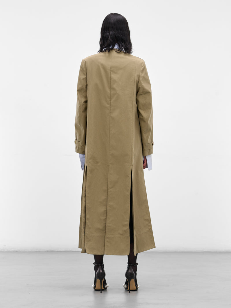 Beige Collarless Slit Trench Coat (2075B-1267-STONE-PEARL)