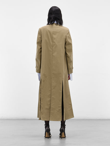 Beige Collarless Slit Trench Coat (2075B-1267-STONE-PEARL)
