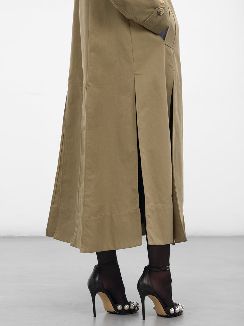 Beige Collarless Slit Trench Coat (2075B-1267-STONE-PEARL)