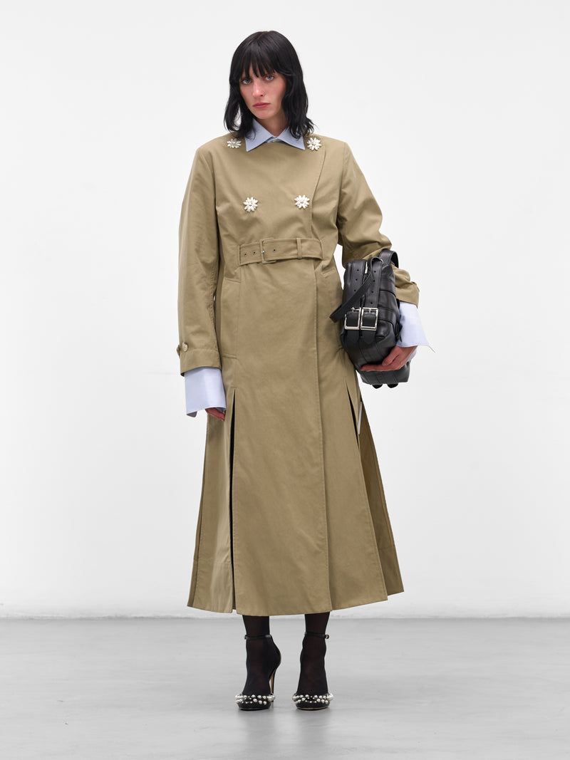 Beige Collarless Slit Trench Coat (2075B-1267-STONE-PEARL)