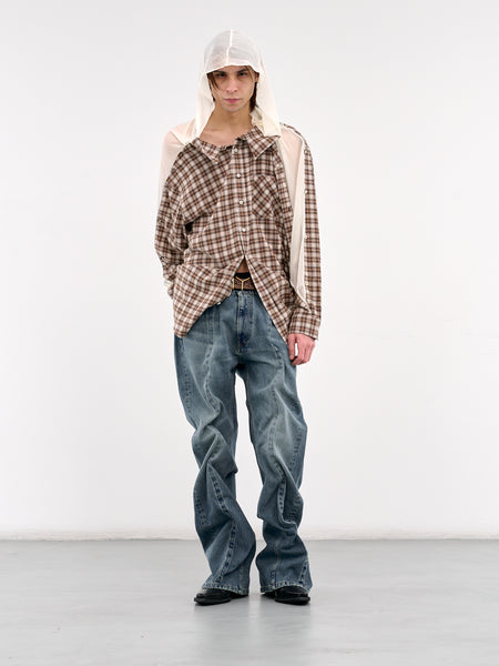 訳あり Insert Hood (201SI012-F525-BROWN-BEIGE-CHEC) Shirt Tops