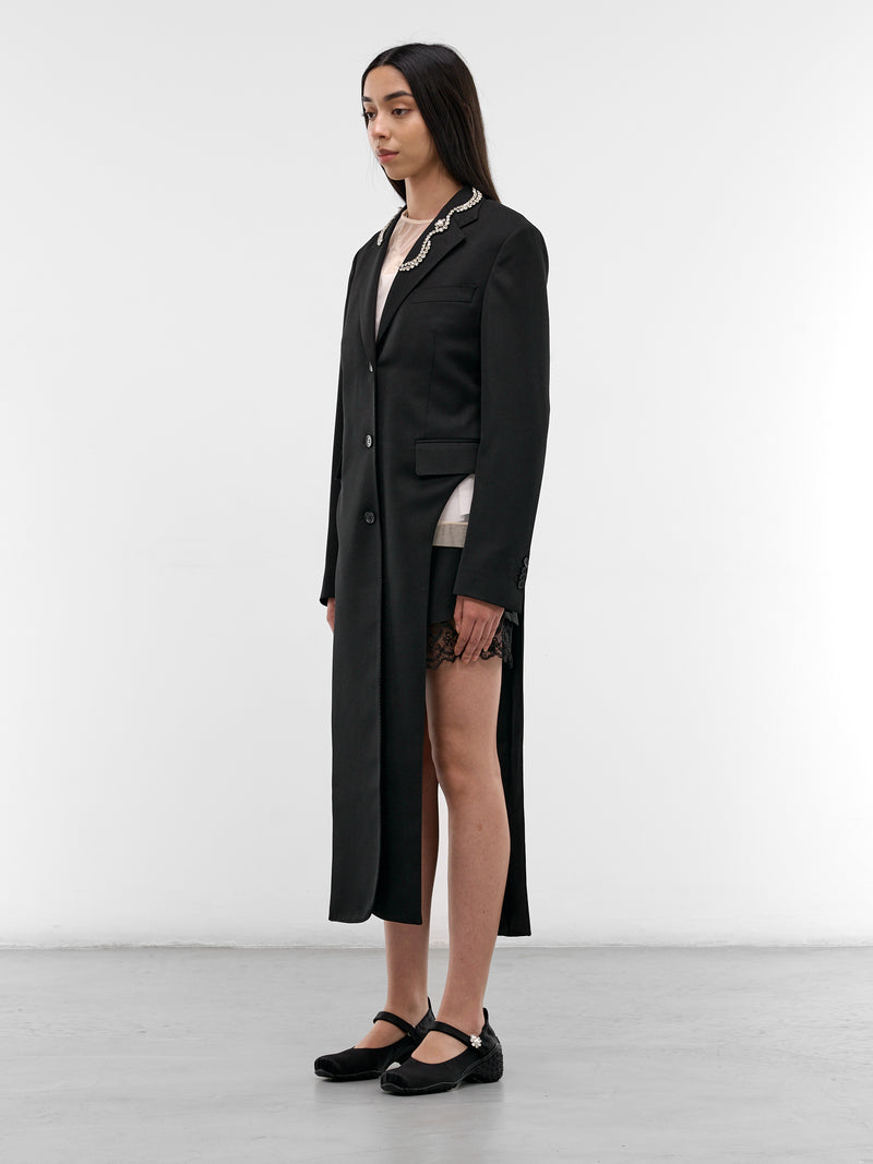 Embellished Hip Cut-Out Tailored Coat (2081B-1217-BLACK-PEARL-CLEAR)