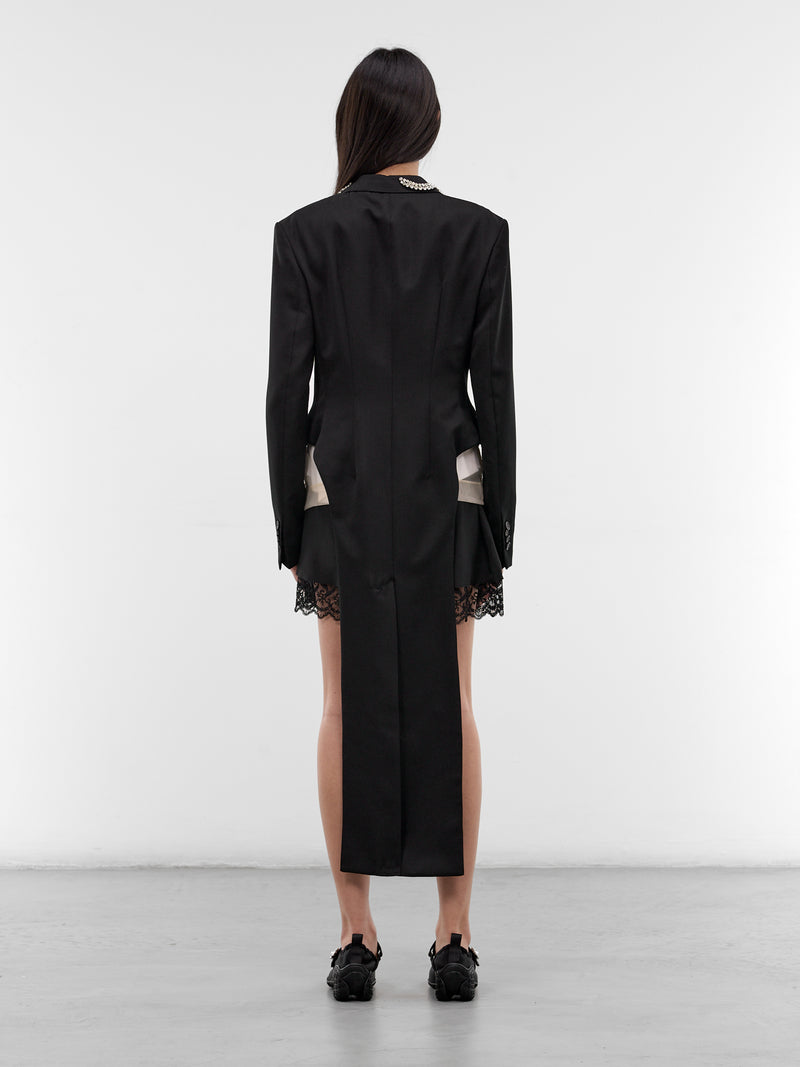 Embellished Hip Cut-Out Tailored Coat (2081B-1217-BLACK-PEARL-CLEAR)