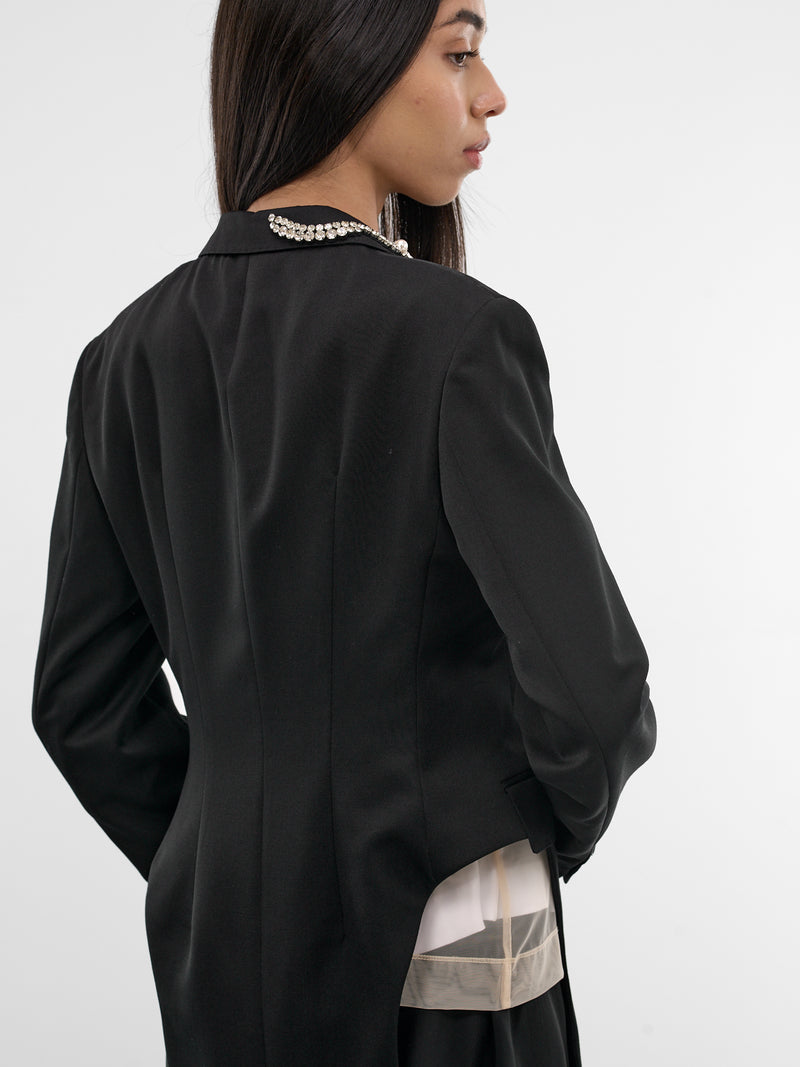Embellished Hip Cut-Out Tailored Coat (2081B-1217-BLACK-PEARL-CLEAR)