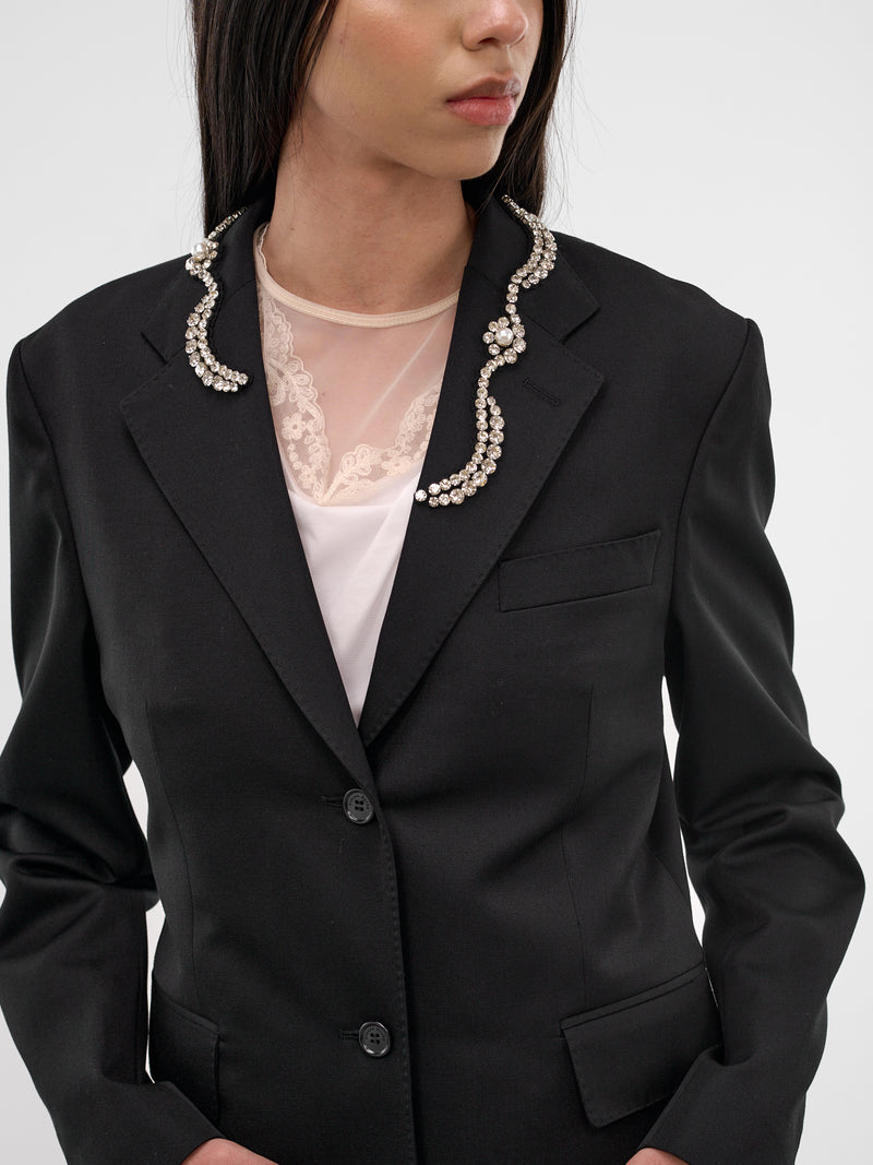 Embellished Hip Cut-Out Tailored Coat (2081B-1217-BLACK-PEARL-CLEAR)