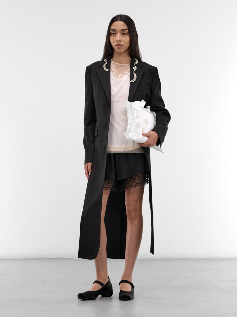 Embellished Hip Cut-Out Tailored Coat (2081B-1217-BLACK-PEARL-CLEAR)