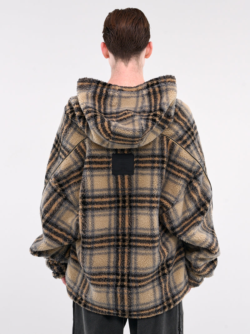 Insert Hood Fleece Pullover (209JA003-F571-BEIGE-BLACK-CHEC)