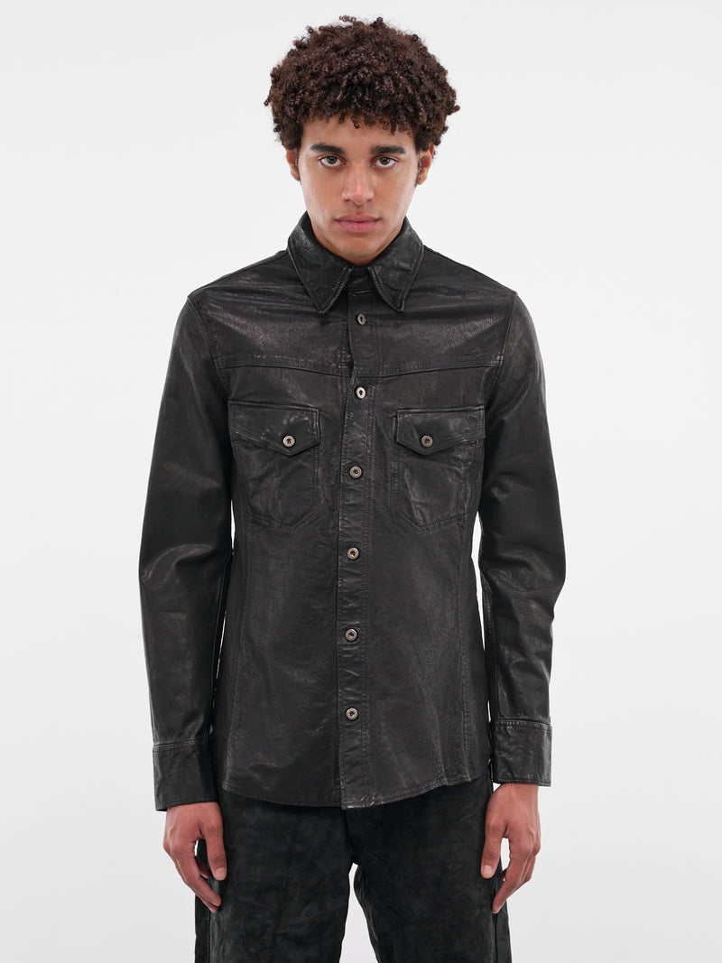 Black Calf Leather Glossy Shirt (2130-04-BLACK)