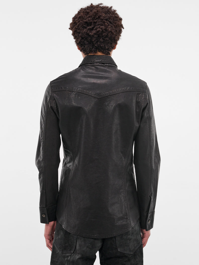 Black Calf Leather Glossy Shirt (2130-04-BLACK)