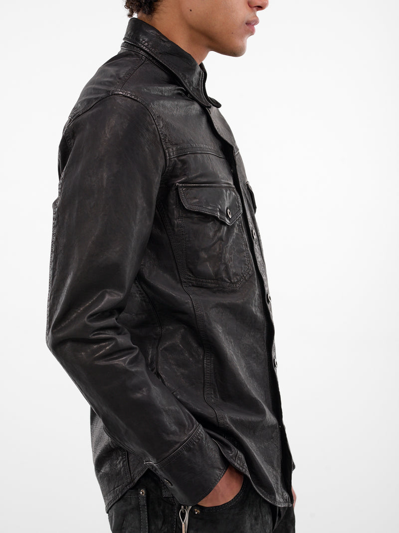 Black Calf Leather Glossy Shirt (2130-04-BLACK)