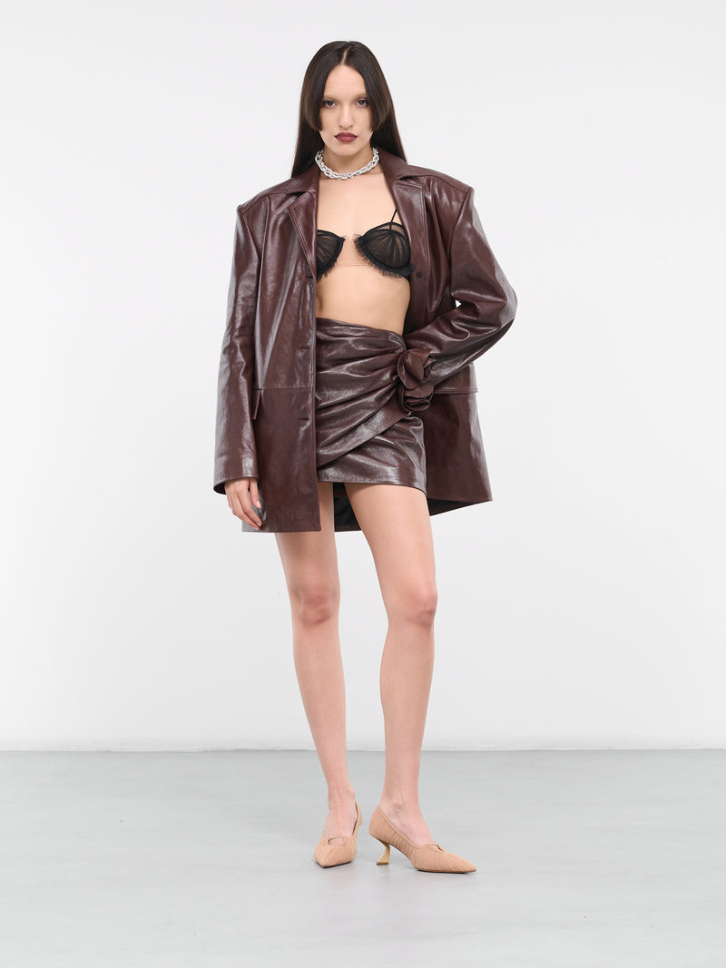 Draped Leather Mini Skirt (2154240000028-BURGUNDY)
