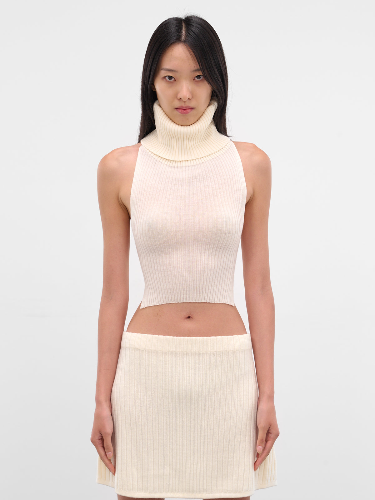 Tia White Ribbed Halter Turtleneck (22136-TIA-ECRU)