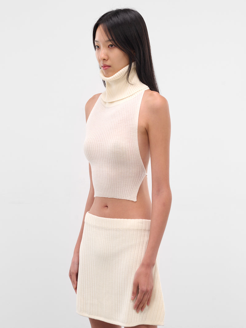 Tia White Ribbed Halter Turtleneck (22136-TIA-ECRU)
