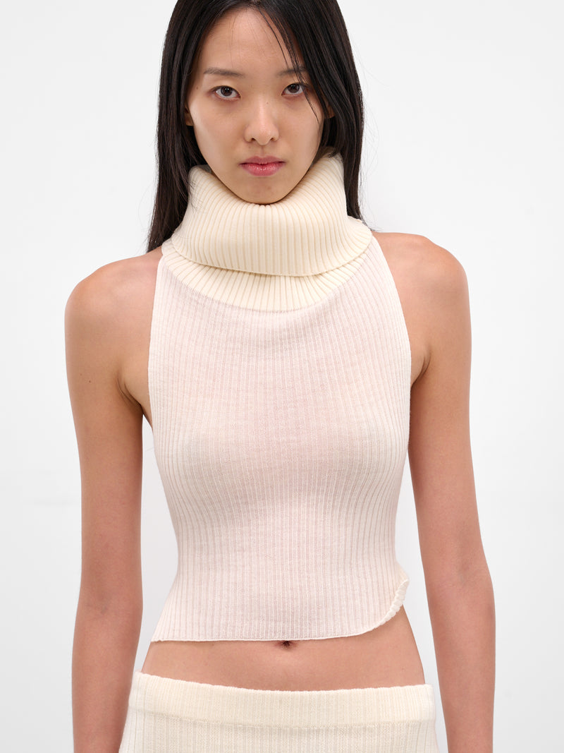 Tia White Ribbed Halter Turtleneck (22136-TIA-ECRU)