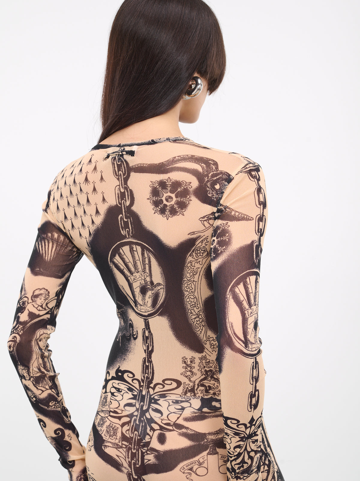 Heraldry Tattoo Dress (23-15-F-RO075-T539-NUDE-NAVY)