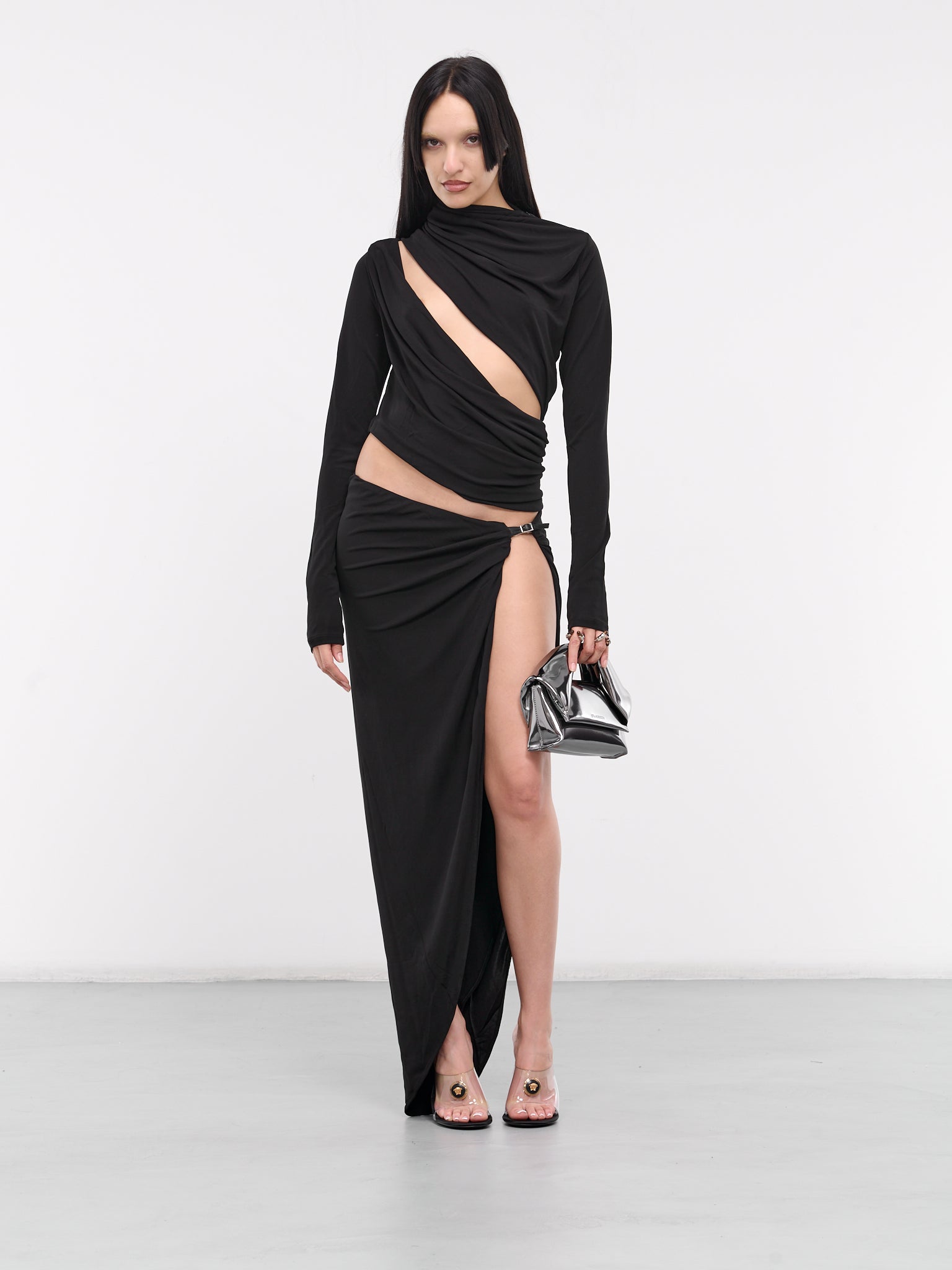Framed Drape Slice Dress (24013172-BLACK)