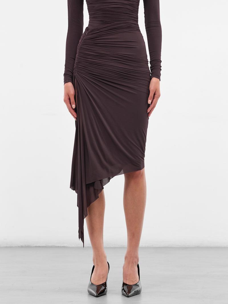 Burgundy Viscose Ruched Asymmetric Skirt (429-T06-BURGUNDY)