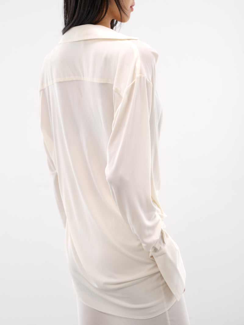 White Viscose Sheer Draped Shirt (237-T04-WHITE)