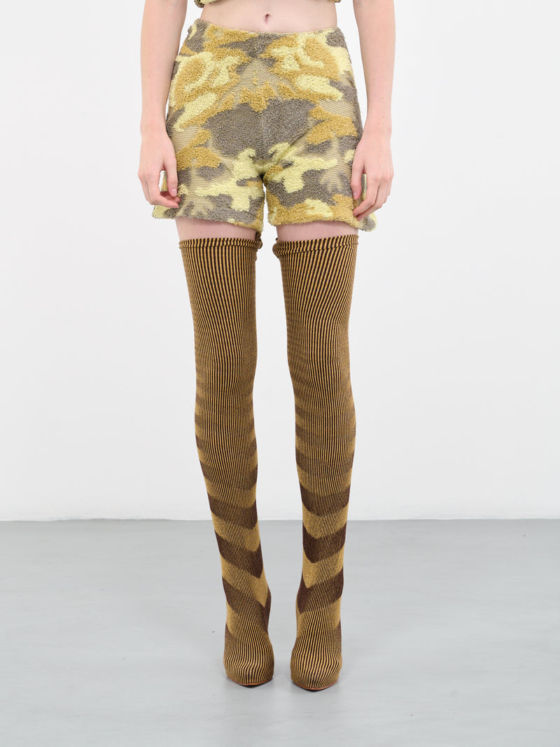 High-Waist Knit Shorts (23PT07-CAMOCORN)