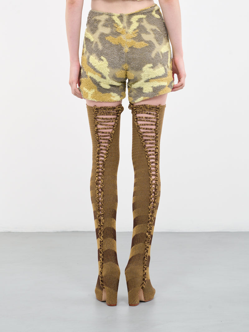 High-Waist Knit Shorts (23PT07-CAMOCORN)