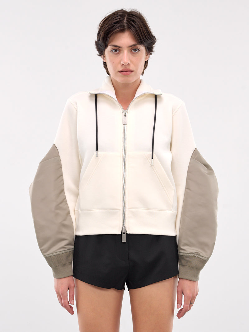Nylon Twill x Sponge Sweat Hoodie (24-07536-198-IVORY-LIGHT-KHAKI)