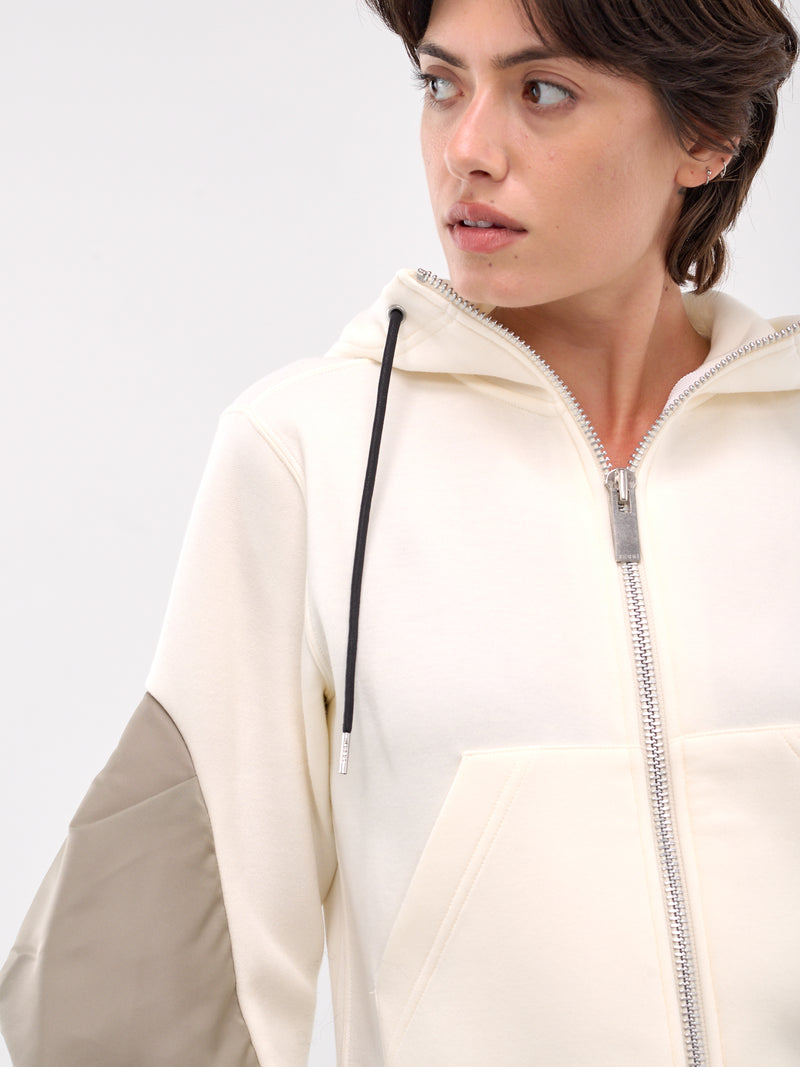 Nylon Twill x Sponge Sweat Hoodie (24-07536-198-IVORY-LIGHT-KHAKI)