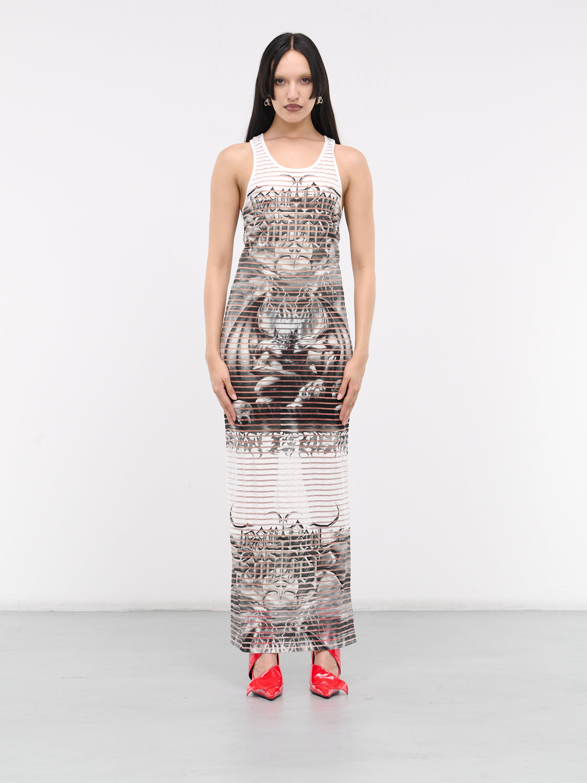 Cut-Out Diablo Print Dress (24-25-F-RO158-J544-WHITE-BLAC)